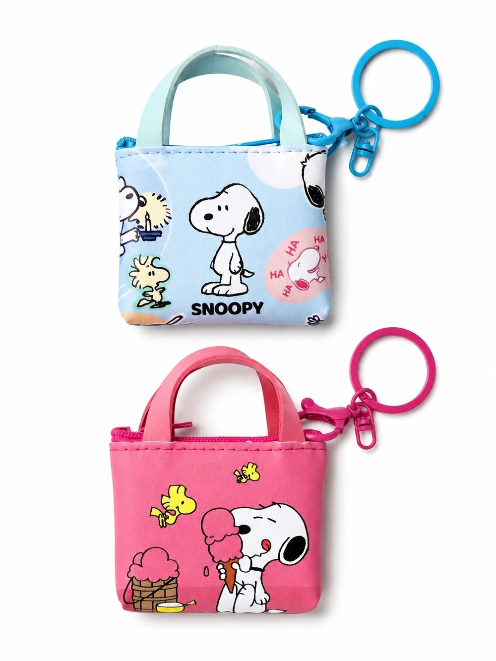 2PK Peanuts Snoopy Mini Tote Bag Keychain Pouch Set NEW